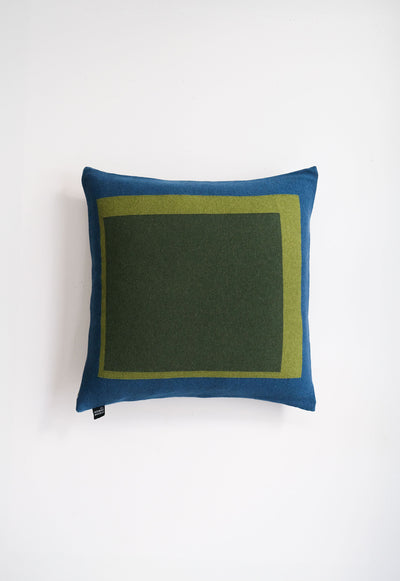Cushion Cashmere and Merino Wool - Blue / Green Squares