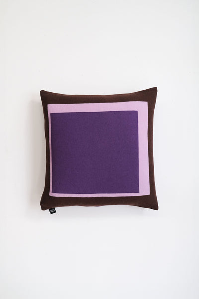 Cushion Cashmere and Merino Wool - Brown/Violet Squares
